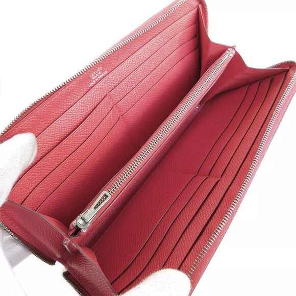 Auth HERMES AZAP LONG Zip Around long wallet Pink red leather s0483a - Picture 6 of 10